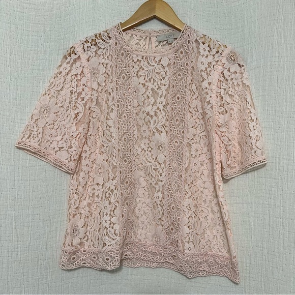 LOFT Pink Floral Lace Blouse size XSP - Picture 2 of 9